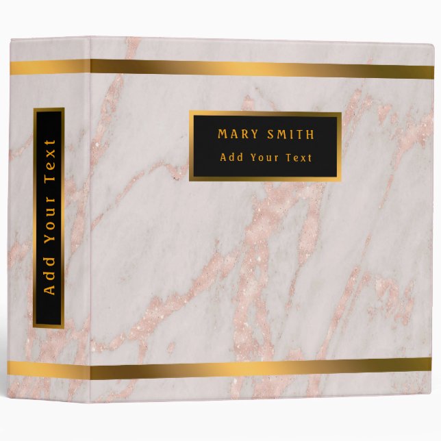 Classeur Rose Luxe Rose Pâle Pailleté Marbre Personnaliser (Devant/Côté)