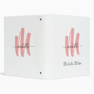 Classeur rose moderne blanc monogramme nom commercial initi