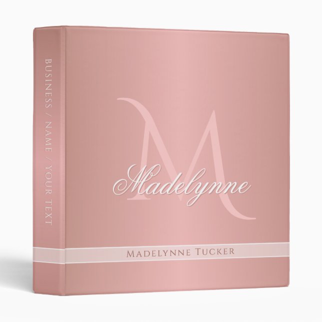 Classeur Rose moderne or élégant Monogramme Bureau ou école (Devant/Côté)
