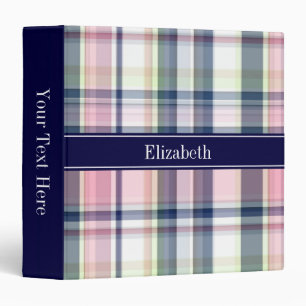 Classeur Rose Navy Vert Blanc Prépa Madras N Monogramme