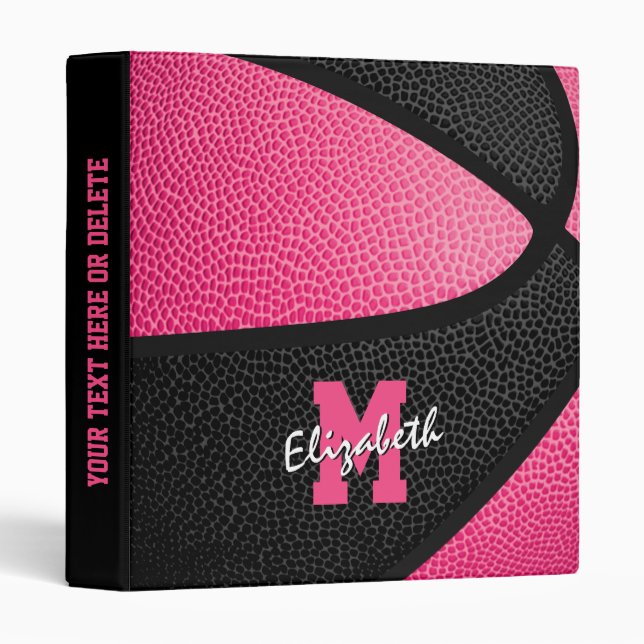 Classeur rose noir monogrammed filles basketball (Devant/Côté)