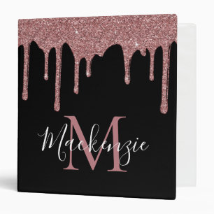 Classeur Rose Noire Paillettes de Glitter Drips Monogramme