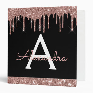 Classeur Rose noire paillettes et scintillement Monogramme