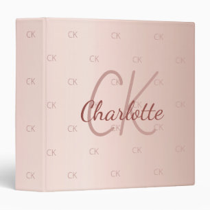 Classeur Rose or monogramme élégant bureau école