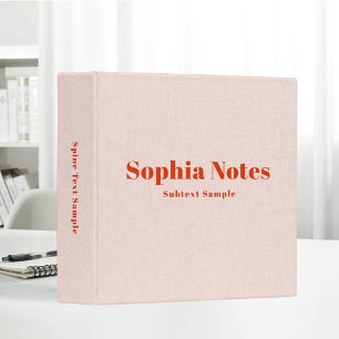Classeur Rose Pâle Notes Personnalisées Lin Classique Rétro