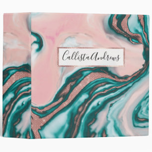Classeur Rose Parties scintillant or rose Turquoise marbre 