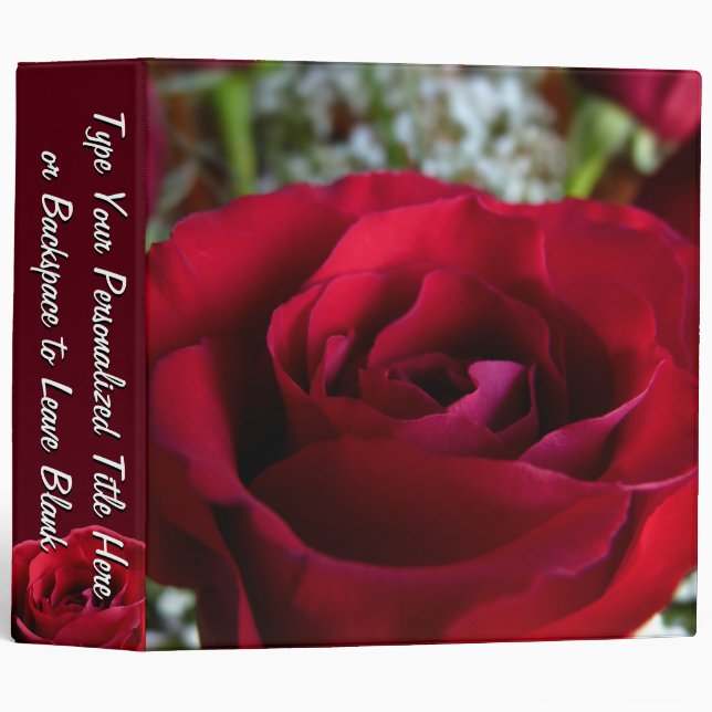 Classeur rose personnalisé de rose rouge de (Devant/Côté)