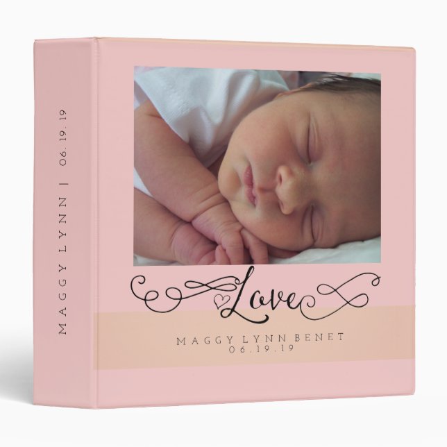 Classeur Rose Quartz Baby Love Calligraphie (Devant/Côté)