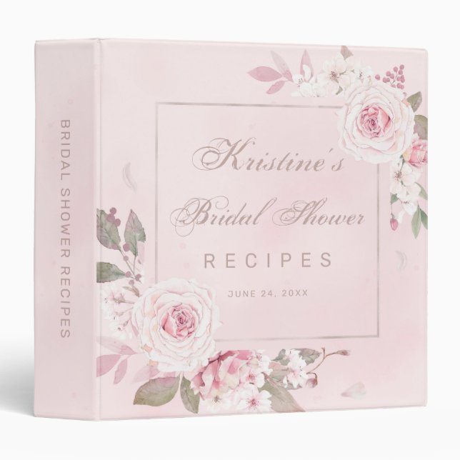 Classeur Rose Rose Floral Gold Frame Fête des mariées Recet (Devant/Côté)