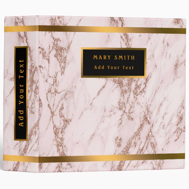 Classeur Rose Rose Pâle Luxe Pailleté Marbre Personnaliser (Devant/Côté)