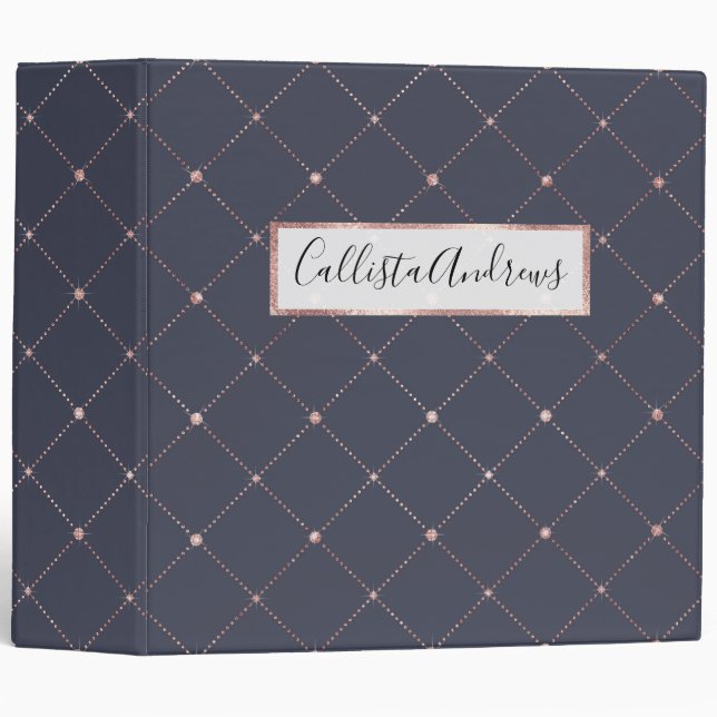 Classeur Rose rose rose rose or Diamond Marine bleu géométr (Devant/Côté)