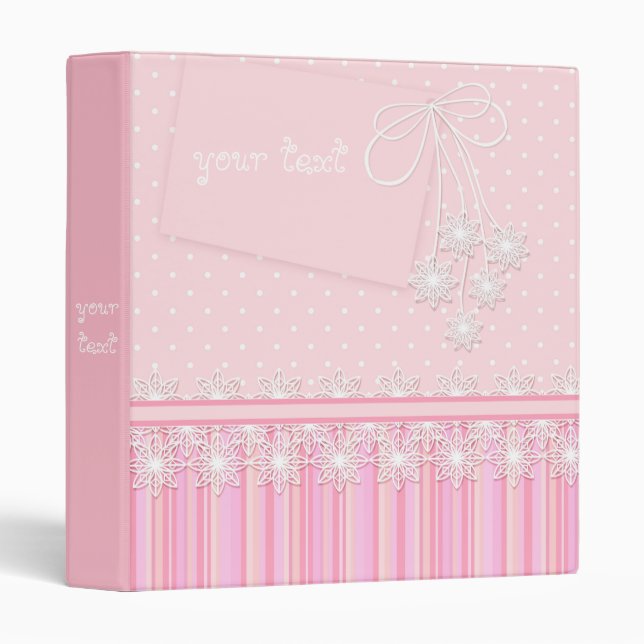 Classeur Rose, solide et rayé, pour fille. (Devant/Côté)