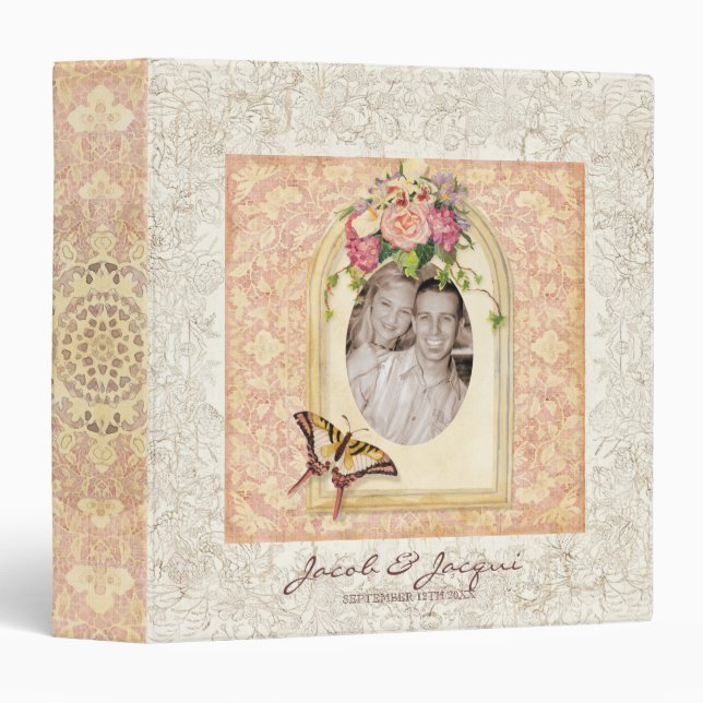 Classeur rose victorien Antiqued d'album à mariage (Devant/Côté)