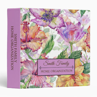 Classeur Rose violet jaune Floral Organisation familiale