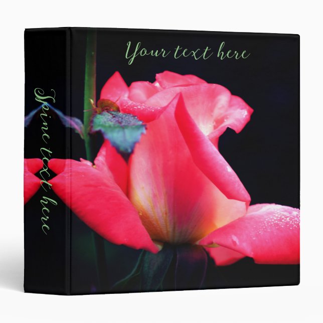 Classeur Rosebud Rose Intense Et Raindrops Personnalisé (Devant/Côté)
