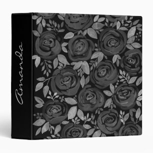 Classeur Roses d'aquarelle, roses rouges sur noir