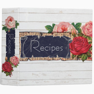 Classeur Roses et bois blanc chic de pays de toile de jute