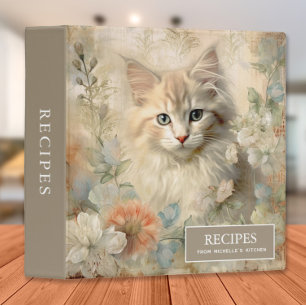 Classeur Roses Florales Vintage du Chat Blanc Recettes 