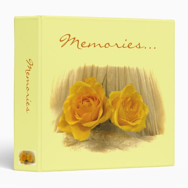 Classeur Roses jaunes sur dentelle (Devant/Côté)