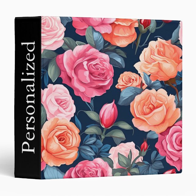 Classeur Roses personnalisées Floral (Devant/Côté)