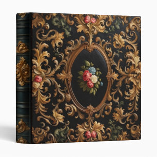 Classeur Roses Rococo Antique Faux Cuir Aspect Feuille d'Or