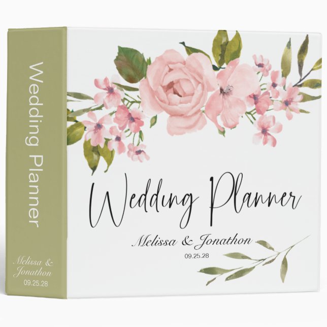 Classeur Roses rose pâle Wedding planner de fleurs (Devant/Côté)