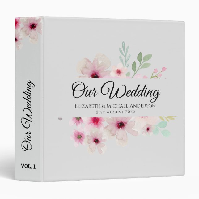 Classeur Roses rose vif NEWLYWEES MARIAGE Couple (Devant/Côté)