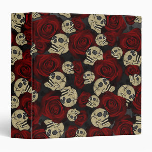 Classeur Roses Rouges & Crânes Floral Gothique Gris Noir