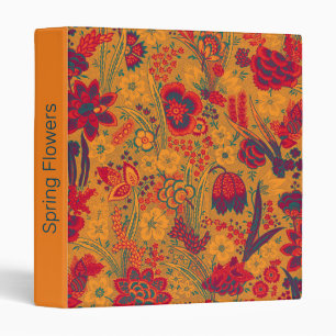 CLASSEUR ROUGE BLEU JAUNE FLEURS SAUVAGES TULIPES, FEUILLES