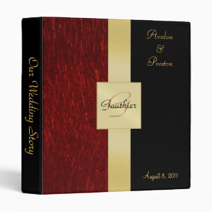 Classeur rouge de ruban de monogramme d'or de