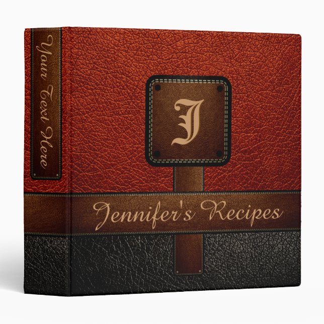 Classeur Rouge ElegantRecette en cuir look (Devant/Côté)