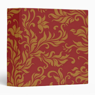 Classeur Rouge et motif floral d'or