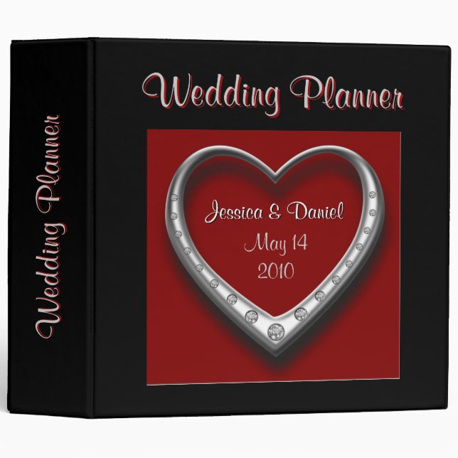Classeur rouge et noir de wedding planner de coeur (Devant/Côté)