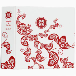 Classeur Rouge Floral Peacock Double Bonheur Mariage asiati