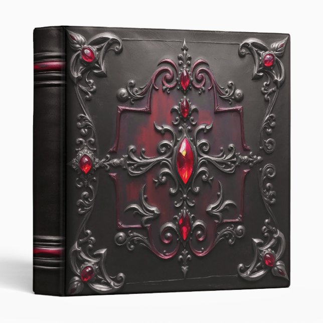 Classeur Rouge Joyau noir Cuir Vampire gothique (Devant/Côté)