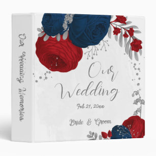 Classeur rouge marine bleu fleurs argent feuille mariage al
