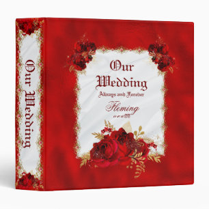 Classeur Rouge Métallurgique Blanc Satin Or Mariage Floral