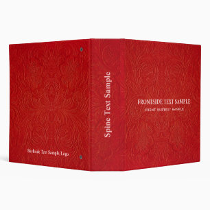 Classeur Rouge Suede cuir look Fleurs Embossées