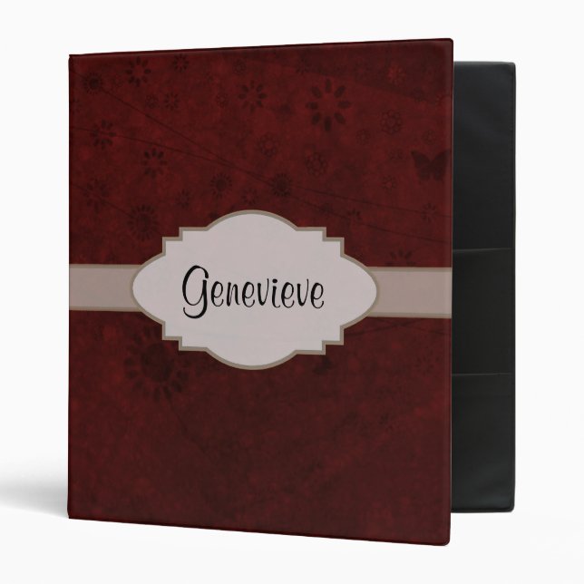 Classeur Rouge Velvet Retro Floral Abstrait plaque signalét (Devant/intérieur)