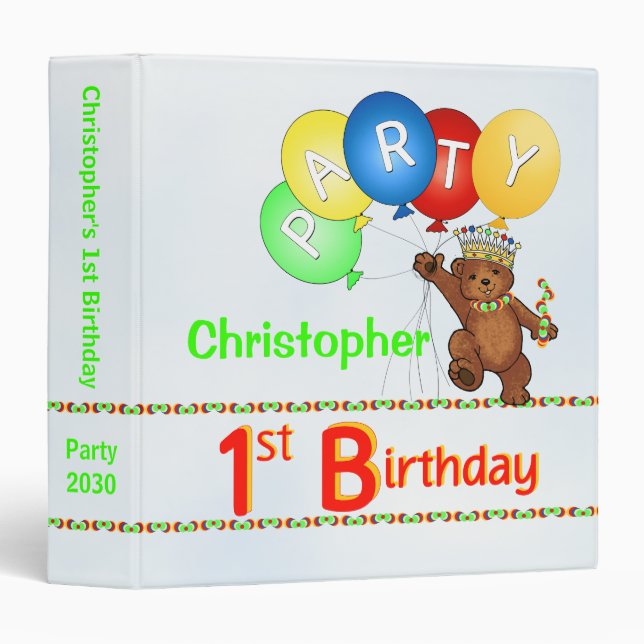 Classeur Royal Bear 1er anniversaire Souvenirs de fête 1,5  (Devant/Côté)