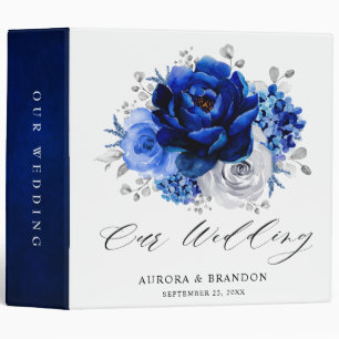 Classeur Royal Bleu Blanc Argent Métallo Mariage Floral