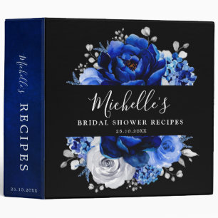 Classeur Royal Bleu Blanc Métallique Argent Recette Florale