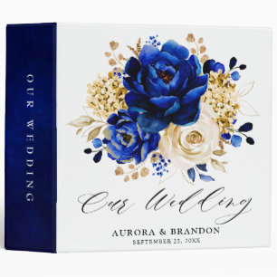 Classeur Royal Bleu Jaune Or Mariage métallique Floral