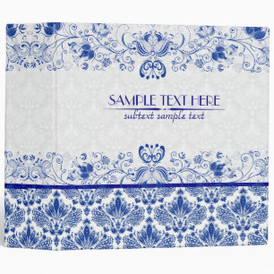 Classeur Royal Blue & White Elegant Vintage Floral Damask