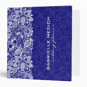 Classeur Royal Blue & White Floral Vintage dentelle