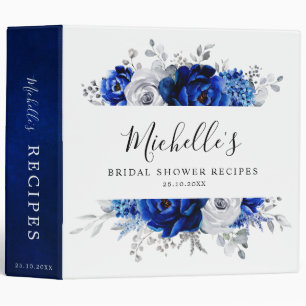 Classeur Royal Blue White Metallic Silver Floral Recette