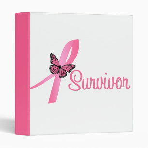 Classeur Ruban Papillon Rose - Survivant du Cancer du Sein