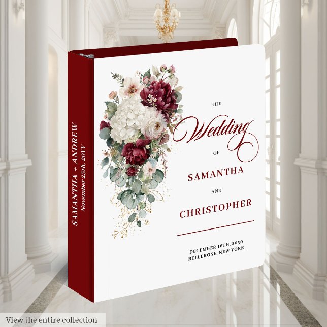 Classeur Russe Boho Bourgogne blanc Mariage mémoire Album (Rustic Boho Burgundy White Wedding Memory Album 3 ring binder)