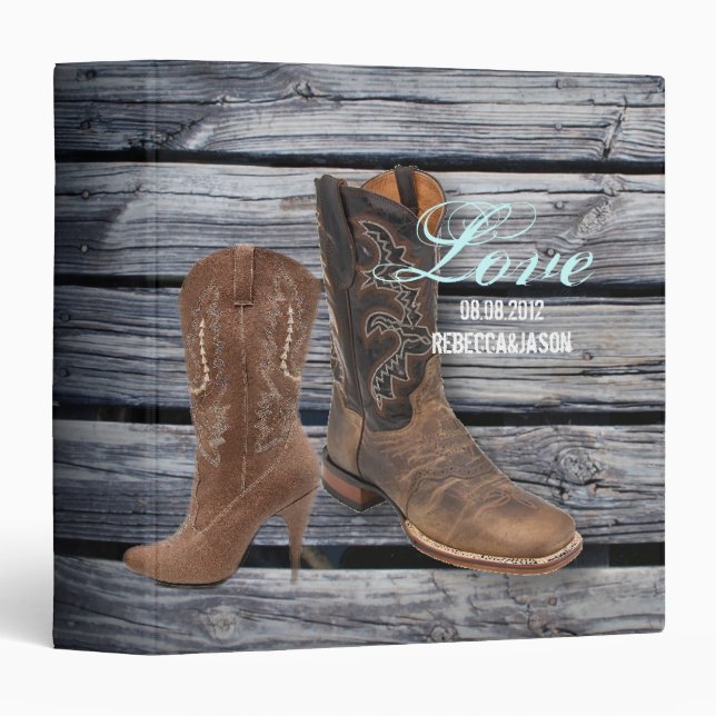 Classeur Rustic Barn Wood Western Cowboy mariage (Devant/Côté)