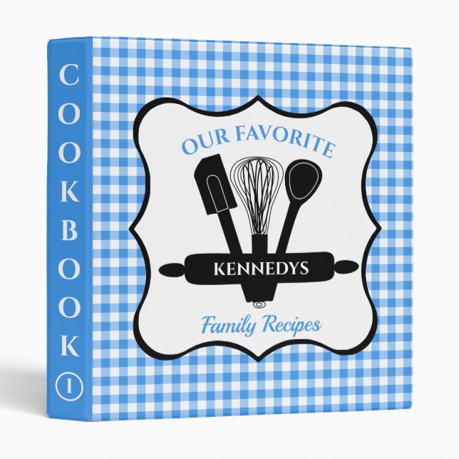 Classeur Rustic Blue En vichy Plaid Family Recette Livre de (Devant/Côté)